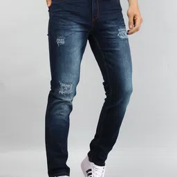 TIM PARIS Men Original Tapered Fit Mid-Rise Mildly Distressed Light Fade Stretchable Jeans-picture-34