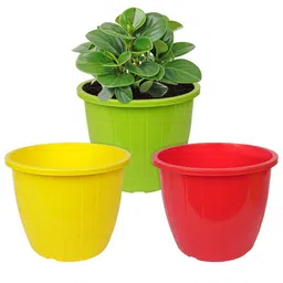 Kuber Industries 3-Pcs Yellow & Green Striped Flower Pots-image-71