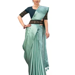 Kandora Women Satin Belted Saree With Unstiched Blouse Piece-image-3