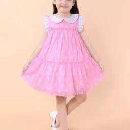 PINK MERMAID Girls Floral Printed Ruffles A-Line Above Knee Dress-picture-23