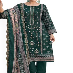 DRAVINAM Trends Floral Embroidered Thread Work Pure Cotton Unstitched Dress Material-picture-11