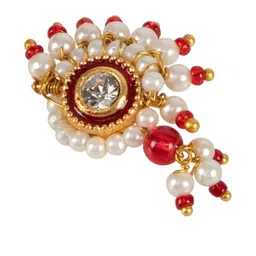 FIROZA Gold-Plated Artificial Stones Studded And Beaded Stud Nosepin image 4