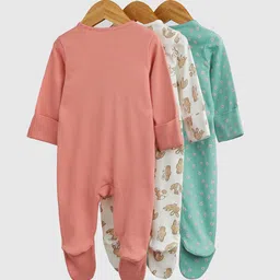 mothercare Girls Pack of 3 Cotton Printed Sleepsuit image 2