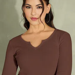 Maheshvi Women Ribbed V Neck Fitted Top image 4