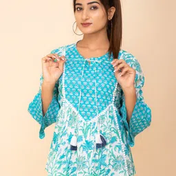 Metronaut Women Print Bell Sleeve Cotton Peplum Top-picture-21