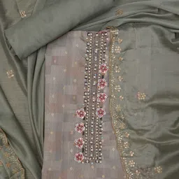 Desi Fusion Floral Woven Design Zari Pure Cotton Unstitched Dress Material-image-22