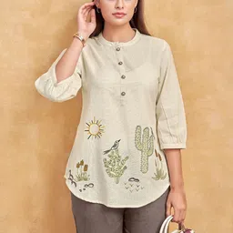 KALINI Women Mandarin Collar Embroidered Puff Sleeves Tunic-picture-38