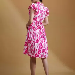 R.Code by The Roadster Life Co. Women Tropical Printed Flutter Sleeve Shirt Dress image 3