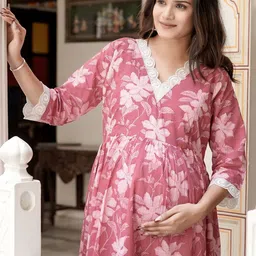 Aujjessa Women Floral Printed Pure Cotton A-Line Kurta with Trouser image 5