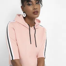 Campus Sutra Women Solid Hooded Sweatshirt image 2