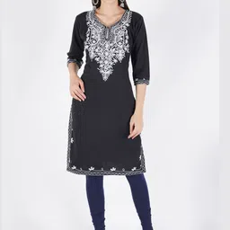 ZEROZABAR Women Ethnic Motifs Embroidered V-Neck Kurti-image-0