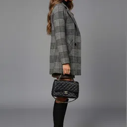 Mast & Harbour Checked Woolen Long Sleeve Longline Overcoat image 5