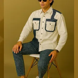 Roadster Colourblocked Spread Collar Pure Cotton Regular Fit Shirt image 4