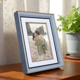 Golden Peacock Blue & White Textured Table Photo Frame image 4