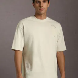 Louis Philippe Jeans Typography Printed Round Neck Drop-Shoulder Sleeves Cotton T-shirt-picture-39