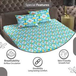 Divine Casa Blue & White Geometric 144 TC Queen Bedsheet with 2 Pillow Covers image 4