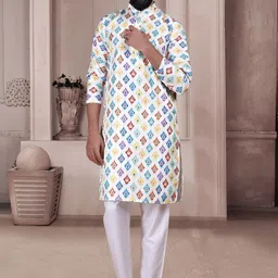 KURTA WALLAH Men Geometric Printed Thread Work Floral Kurta-picture-14