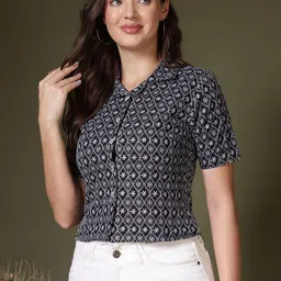 AKIMIA Geometric Embroidered Shirt Style Top image 5