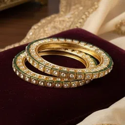 FIROZA Set Of 2 Gold-Plated Kundan Studded Bangles-picture-10