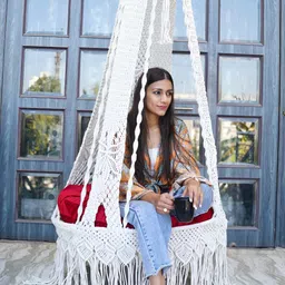 Patiofy White Macram Comfortable Hammock Swing Chair With Cushion-image-15