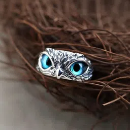 Teeragaj Set of 2 Silver-Toned Owl & Dragon Shaped Adjustable Finger Ring image 3