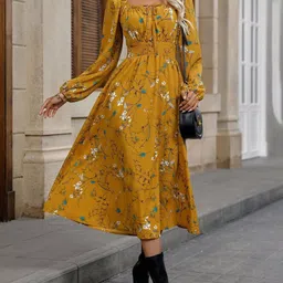 Outzidr Floral Print A-Line Midi Dress-picture-44