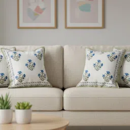 Gulaab Jaipur White & Grey Set of 2 Floral Square Cushion Covers-picture-39