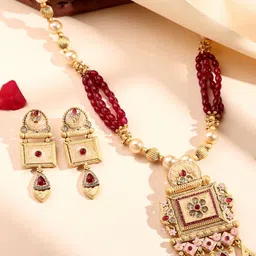 ADIVA 22K Gold-Plated Kundan Studded And Artificial Beaded Jewellery Set image 3