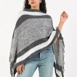 SHOWOFFFF Women Striped Poncho with Fringed Detail-picture-27