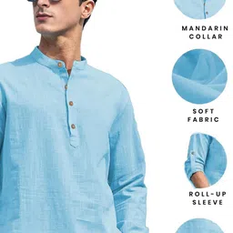 KNOWTED Mandarin Collar Roll-Up Sleeves Straight Short Kurta image 5