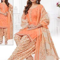 THE WEAVERS SHOP BY RAAVI Women Ethnic Motifs Printed Regular Thread Work Pure Cotton Kurta with Patiala & image 5