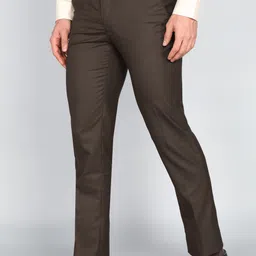 peter england Men Slim Fit Brown Polyester Trousers image 3