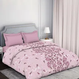 SPACES White & Pink Floral Printed 144 TC Pure Cotton Double Bed Comforter image 2