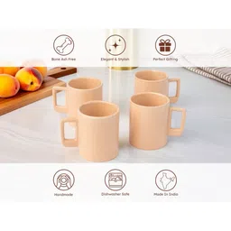 BODHI HOUSE Peach Ceramic Dishwasher and Microwave Safe 4 Pieces Mugs 140 Ml image 5