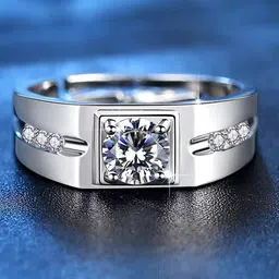 Lila Men Sterling Silver AD-Studded Adjustable Finger Ring-picture-33