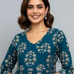 DIGITAL SHOPEE Floral Printed V-Neck Pure Cotton Angrakha Kurti image 4