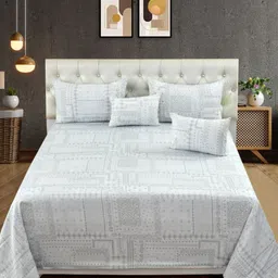 MORADO Grey & White Geometric Printed Cotton 5 Pieces Double King Superfine Bedding Set image 3