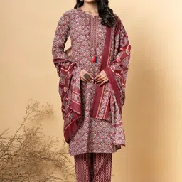 Readiprint Chevron Embroidered Notch Neck Straight Kurta With Trousers & Dupatta-picture-12