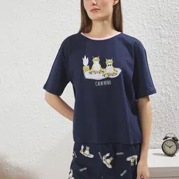 Trendyol Women Printed Round Neck T-shirt & Shorts Pure Cotton Night Suit-picture-39