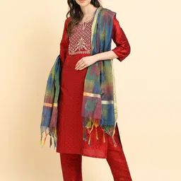 all about you Women Ethnic Motifs Embroidered Thread Work Kurta with Trousers & Dupatta-picture-33