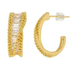 Bohey by KARATCART Gold-Plated American Diamond Studded Semi Circular Half Hoop Earrings image 2