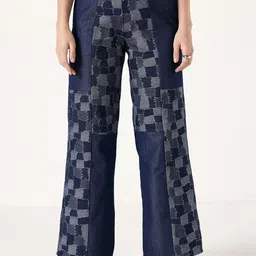 Muvazo Women Checked Relaxed Straight Fit Cotton Trousers-image-62