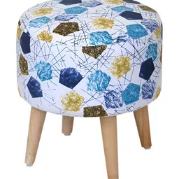 Shadowkart Set Of 2 White & Blue Crystal Printed Wooden Pouffes Ottomans image 4