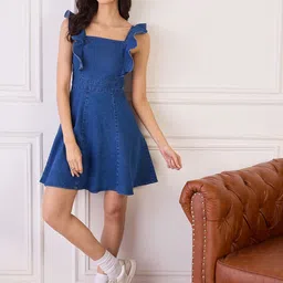 all about you Denim Fit & Flare Dress image 5