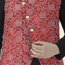 Utsav Fashion Block Printed Art Silk Nehru Jacket in Maroon image 4