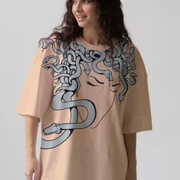 BLURR Women Graphic Printed Round Neck Cotton Oversized T-shirt-image-4