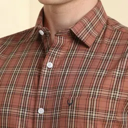 Allen Solly Checked Slim Fit Spread Collar Pure Cotton Formal Shirt image 4