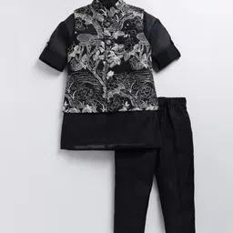 LITTLE COLLARS Boys Floral Embroidered Regular Thread Work Kurta with Pyjamas-image-97