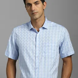 Louis Philippe Checked Spread Collar Half Sleeves Pure Cotton Slim Fit Formal Shirt-image-42