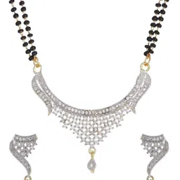 Sansik American Diamond Studded & Beaded Mangalsutra With Earrings-picture-29